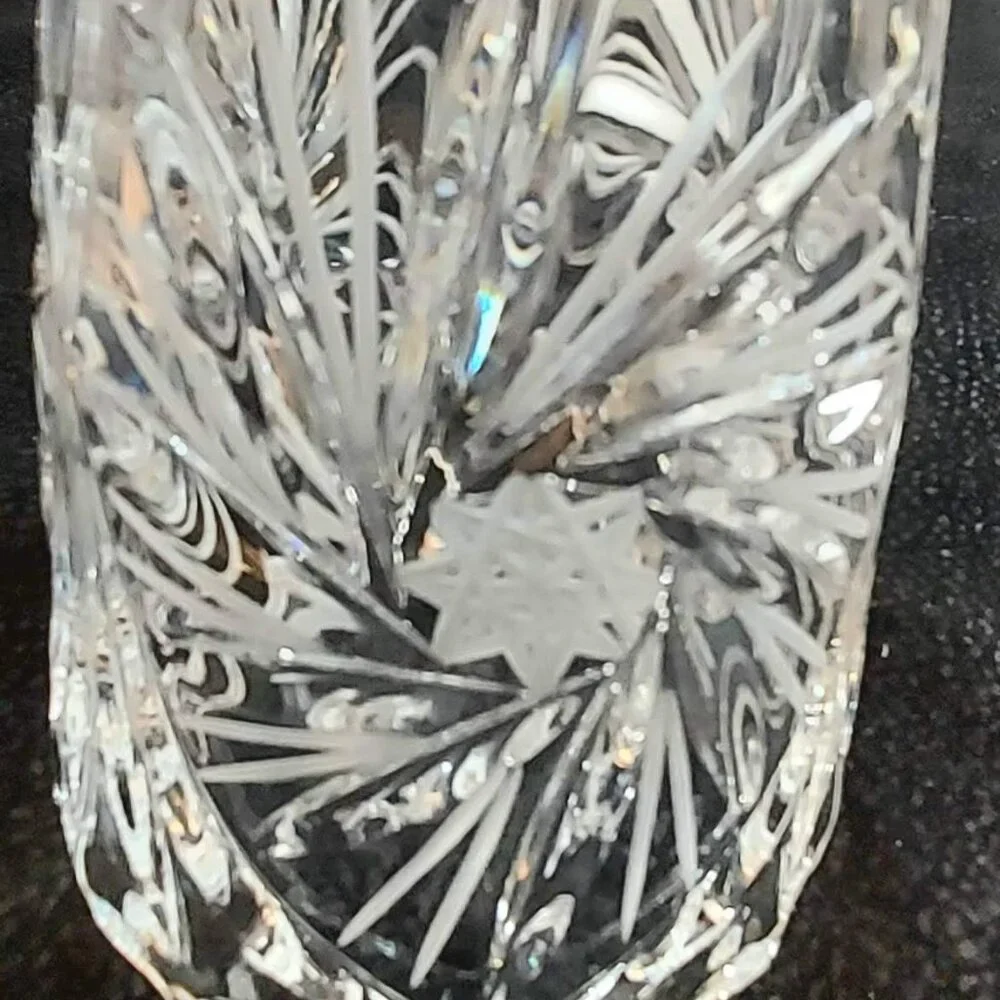 Vintage Czech Lead Crystal High Clarity Etched Starburst Pedestal Vace 9